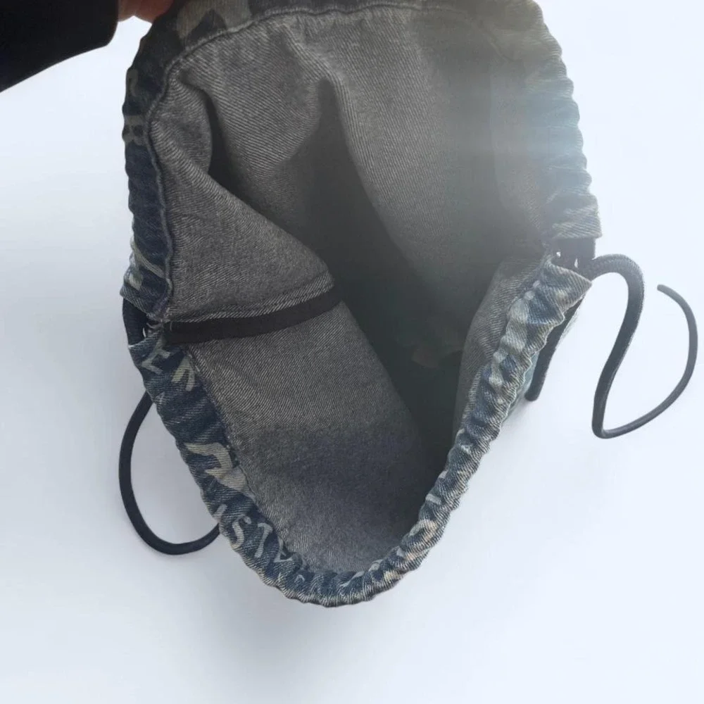 Hollister blue denim‎ drawstring logo bag